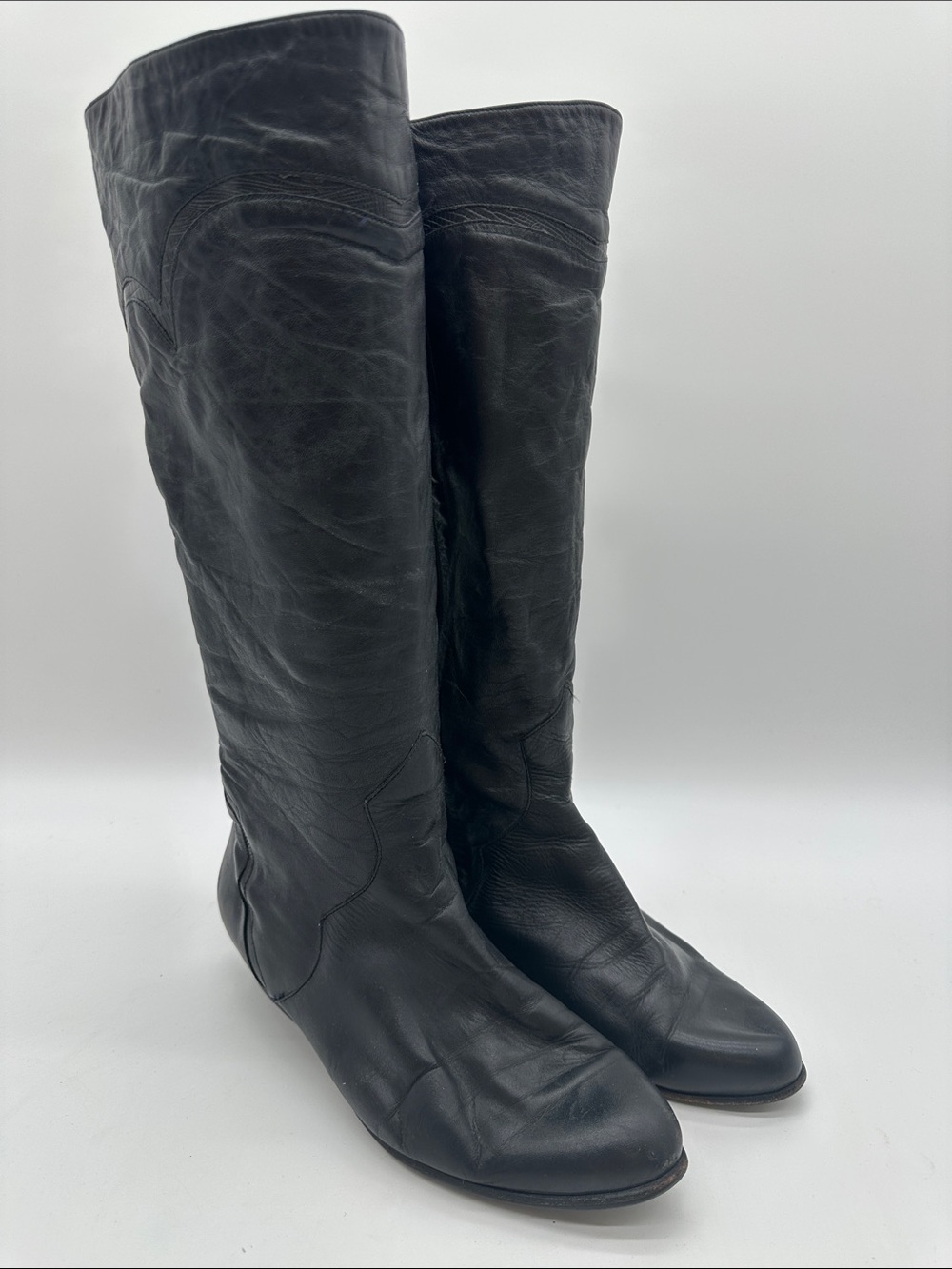 Vintage Black Leather Western Boots